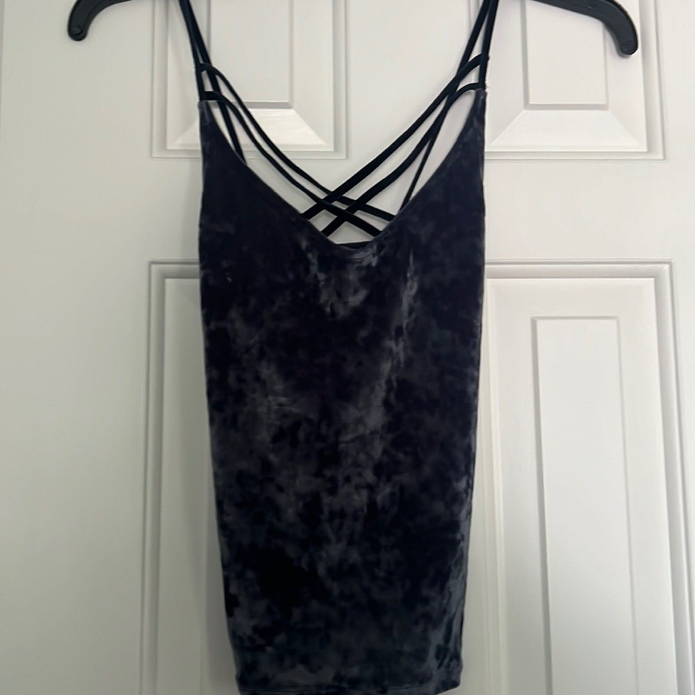 American Eagle Navy Blue Velvet Tank Top with Cross Strap Detailing!